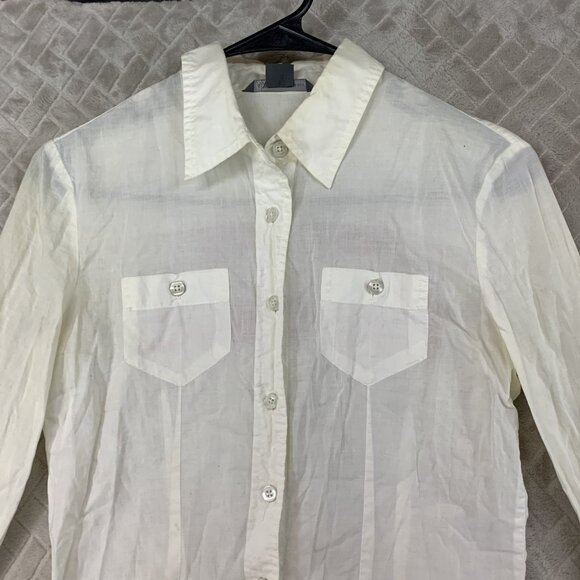 Armani Exchange Womens S Button Up Shirt White Graphic Logo Long Sleeve Artist - Picture 2 of 16